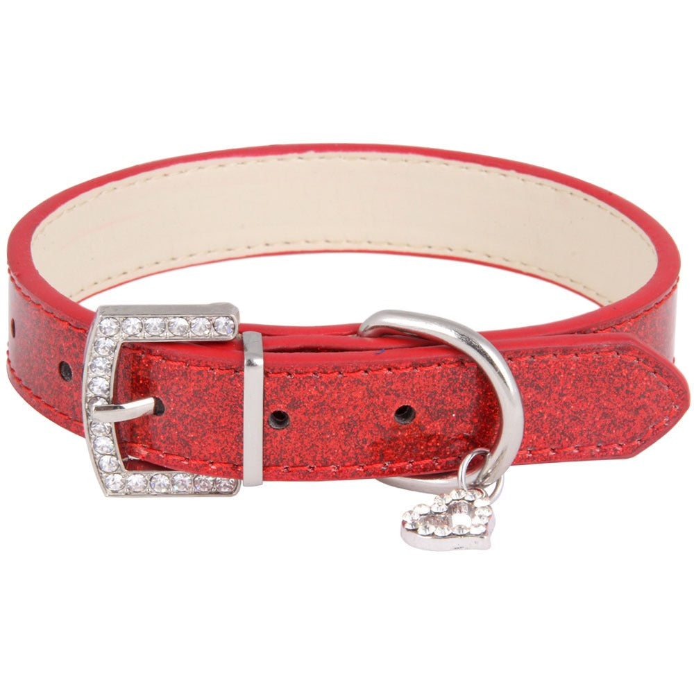 Rhinestone PU Leather Pet Collar