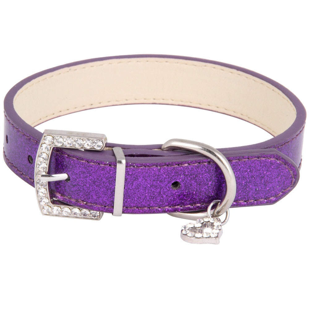 Rhinestone PU Leather Pet Collar