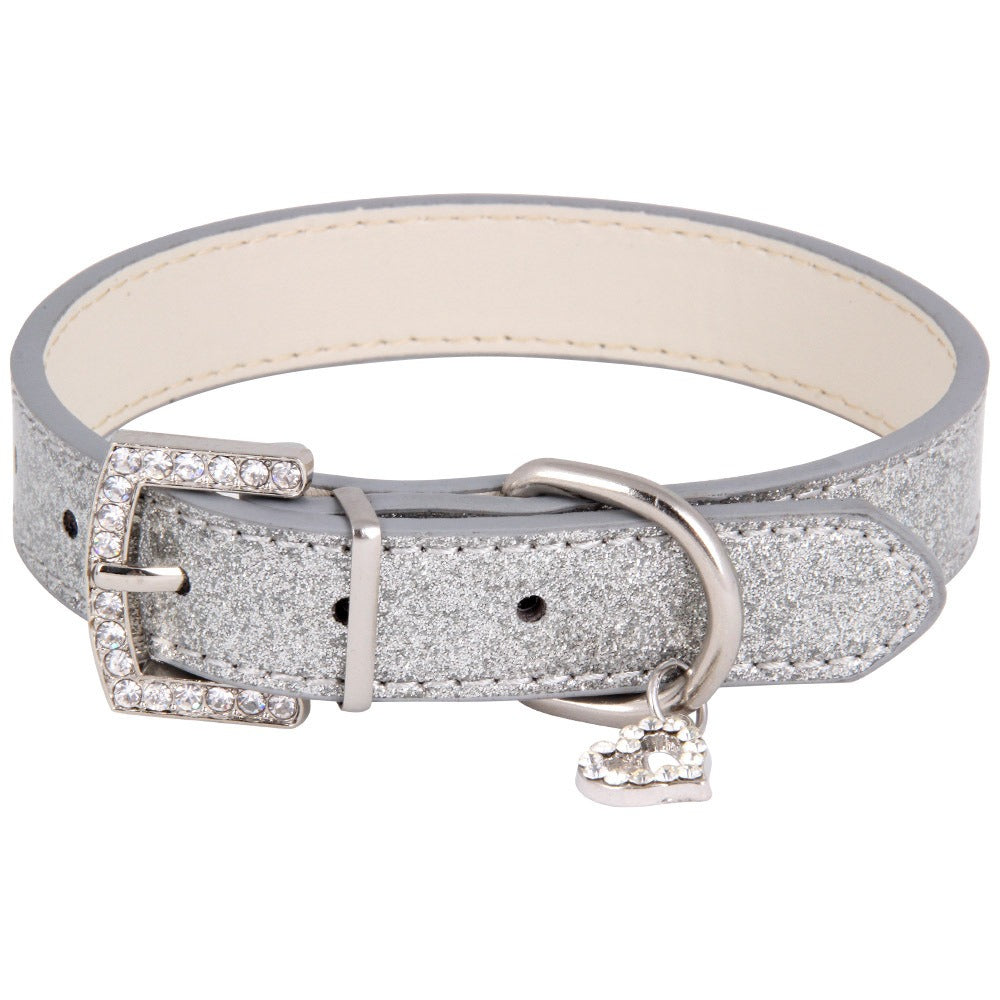 Rhinestone PU Leather Pet Collar